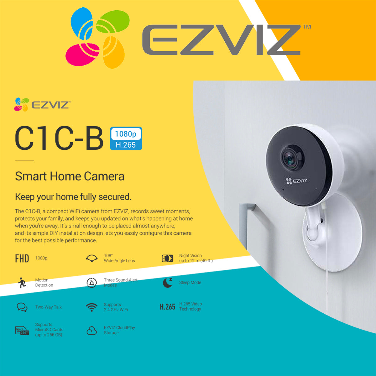 EZVIZ C1C-B 1080p smart indoor camera with integrated alarm system